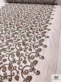 Regal Floral Metallic Embroidered Polyester Chiffon - Copper / Antique Gold / Off-White