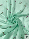 Ditsy Floral Embroidered Silk Chiffon - Aquamarine / Orchid / Lime