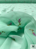 Ditsy Floral Embroidered Silk Chiffon - Aquamarine / Orchid / Lime