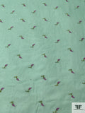 Ditsy Floral Embroidered Silk Chiffon - Aquamarine / Orchid / Lime