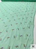 Ditsy Floral Embroidered Silk Chiffon - Aquamarine / Orchid / Lime