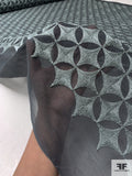 Circular Geometric Heavily Embroidered Silk Chiffon - Slate Grey / Grey