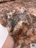 Floral Embroidered Hazy Printed Silk Charmeuse - Smokey Nude / Smokey Grey / Nude / Brown