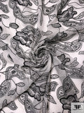 Exotic Floral Embroidered Crinkled Silk Chiffon - Black / White