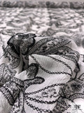 Exotic Floral Embroidered Crinkled Silk Chiffon - Black / White