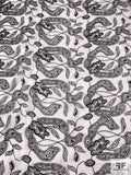 Exotic Floral Embroidered Crinkled Silk Chiffon - Black / White