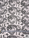 Exotic Floral Embroidered Crinkled Silk Chiffon - Black / White