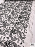 Exotic Floral Embroidered Crinkled Silk Chiffon - Black / White