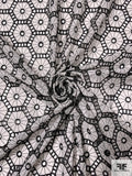 Honeycomb Medallion Embroidered Eyelet Silk Chiffon - Black / Off-White