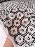 Honeycomb Medallion Embroidered Eyelet Silk Chiffon - Black / Off-White