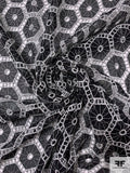 Honeycomb Medallion Embroidered Eyelet Silk Chiffon - Black / White