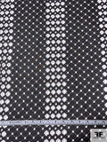 Single-Scalloped Floral Dot Grid Embroidered Eyelet Silk Chiffon - Black / White