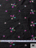 Floral Embroidered Silk Dupioni - Black / Magenta / Aqua Blue / Green / Silver