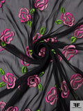 Floral Embroidered Silk Chiffon - Pink / Green / Black