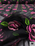 Floral Embroidered Silk Chiffon - Pink / Green / Black