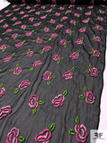 Floral Embroidered Silk Chiffon - Pink / Green / Black