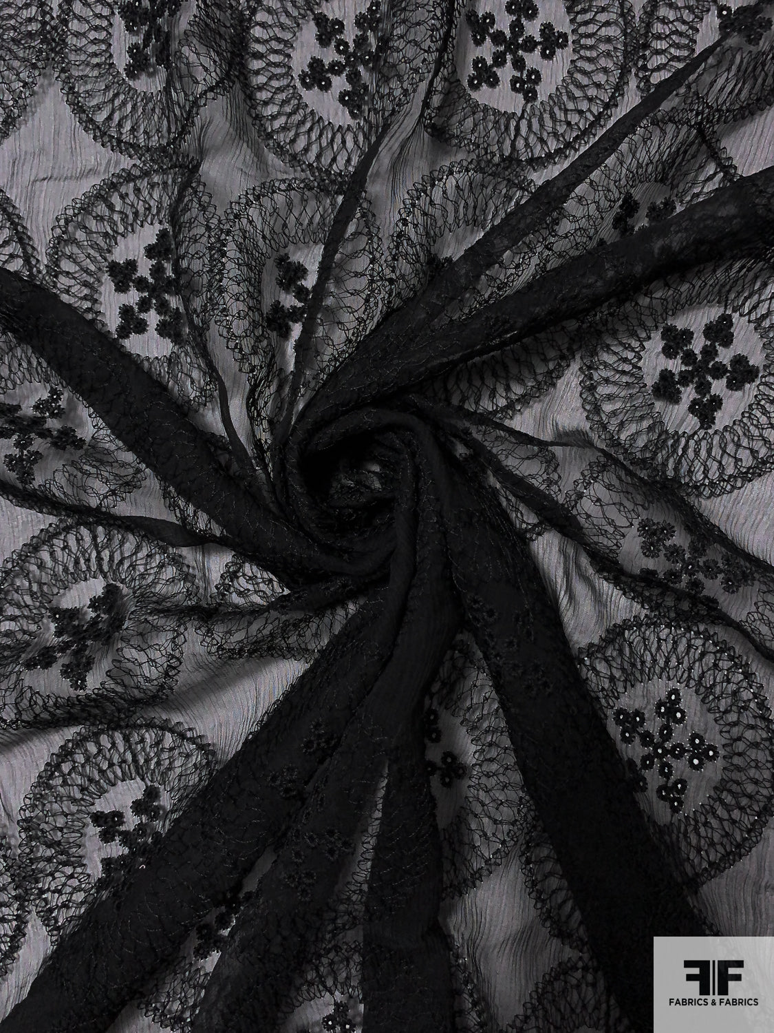 Black Embroidered Lace Fabric
