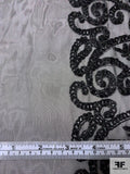 Paisley Double-Border Pattern Embroidered Silk Chiffon - Black