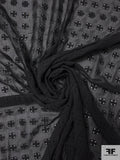 Ditsy Floral Grid Embroidered Eyelet Silk Chiffon - Black