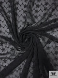 Ditsy Floral Chevron Embroidered Eyelet Silk Chiffon - Black