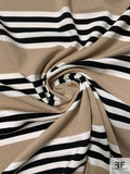 Lela Rose Italian Horizontal Striped Rayon Blend Ponte Knit - Tan / Black / Off-White