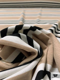 Lela Rose Italian Horizontal Striped Rayon Blend Ponte Knit - Tan / Black / Off-White