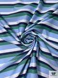 Italian Horizontal Striped Matte-Side Printed Satin - Sky Blue / Navy / Jade Green / Off-White