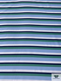 Italian Horizontal Striped Matte-Side Printed Satin - Sky Blue / Navy / Jade Green / Off-White