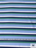 Italian Horizontal Striped Matte-Side Printed Satin - Sky Blue / Navy / Jade Green / Off-White