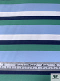 Italian Horizontal Striped Matte-Side Printed Satin - Sky Blue / Navy / Jade Green / Off-White