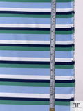 Italian Horizontal Striped Matte-Side Printed Satin - Sky Blue / Navy / Jade Green / Off-White