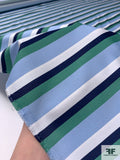 Italian Horizontal Striped Matte-Side Printed Satin - Sky Blue / Navy / Jade Green / Off-White