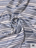Italian Horizontal Striped and Stitched Viscose Satin - Icey Sky Blue / Navy / Light Grey / Off-White