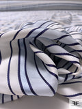 Italian Horizontal Striped and Stitched Viscose Satin - Icey Sky Blue / Navy / Light Grey / Off-White