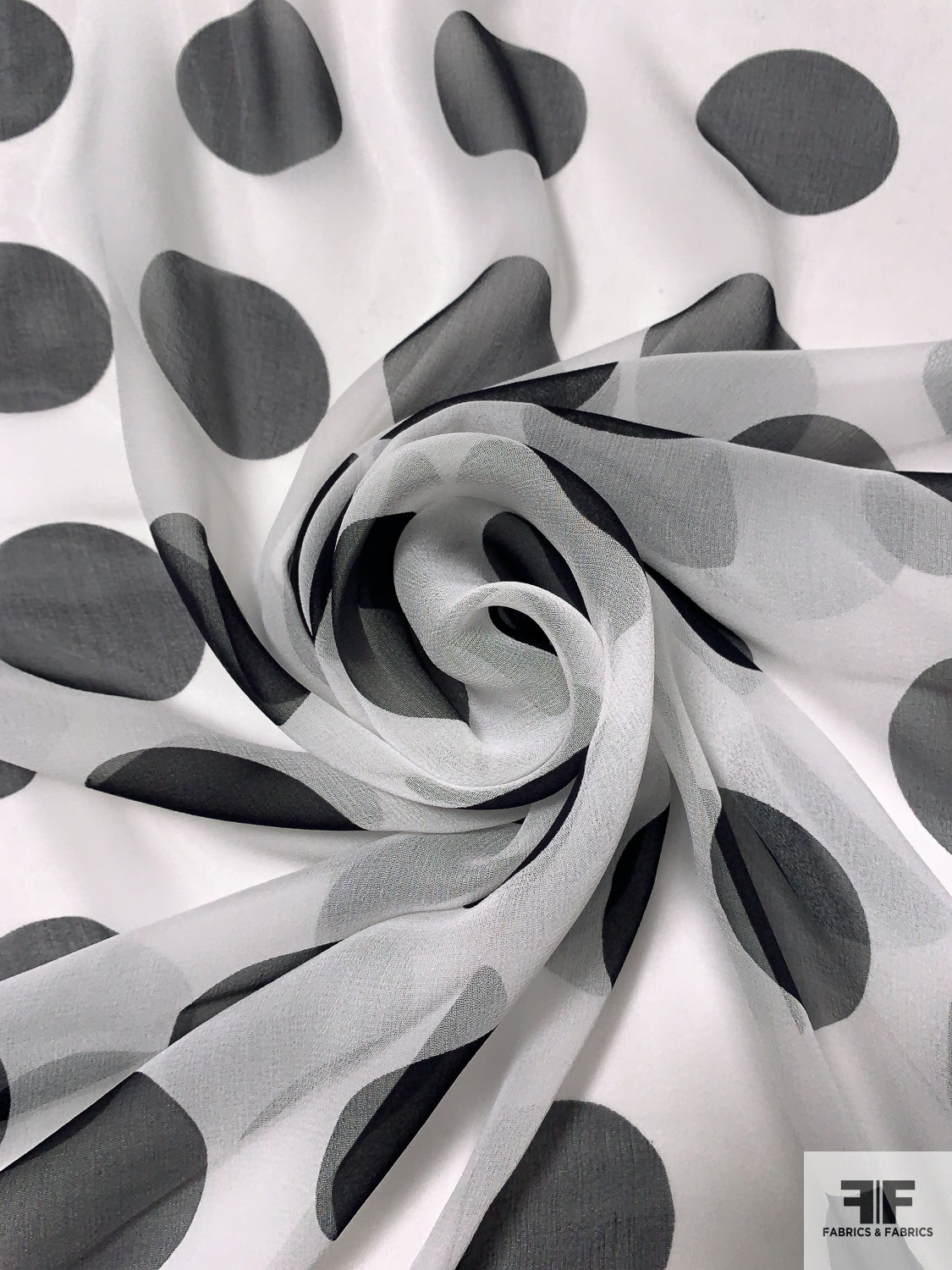 Large Polka Dot Printed Silk Chiffon - Off-White / Black