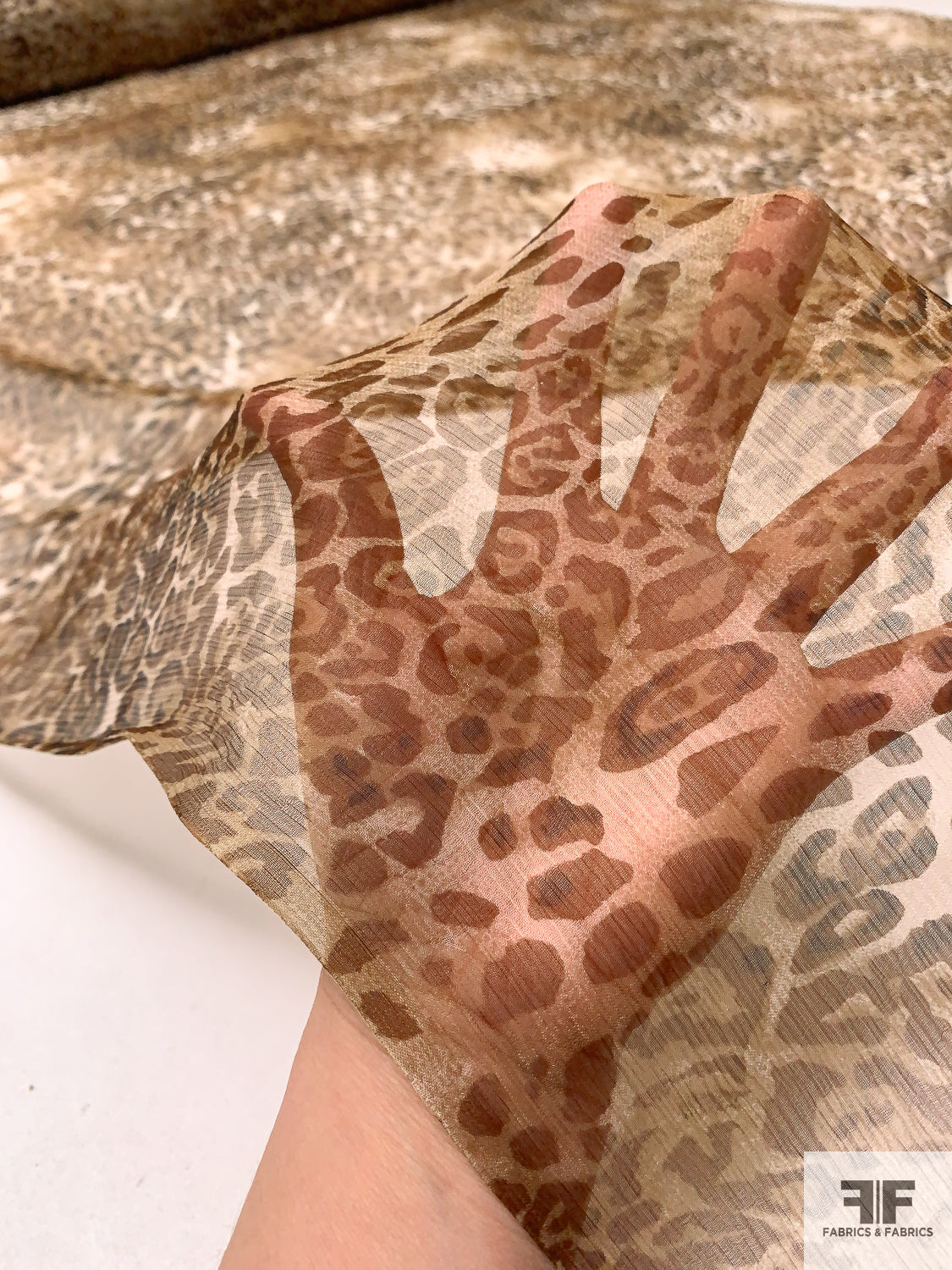 Cheetah Printed Crinkled Silk Chiffon - Brown / Tan
