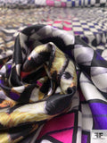 Hypnotic Checkerboard and Animal Pattern Silk Charmeuse - Black / White / Multicolor