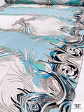 Exotic Double-Border Pattern Printed Silk Crepe de Chine - Sky Blue / Turquoise / Taupe / Off-White