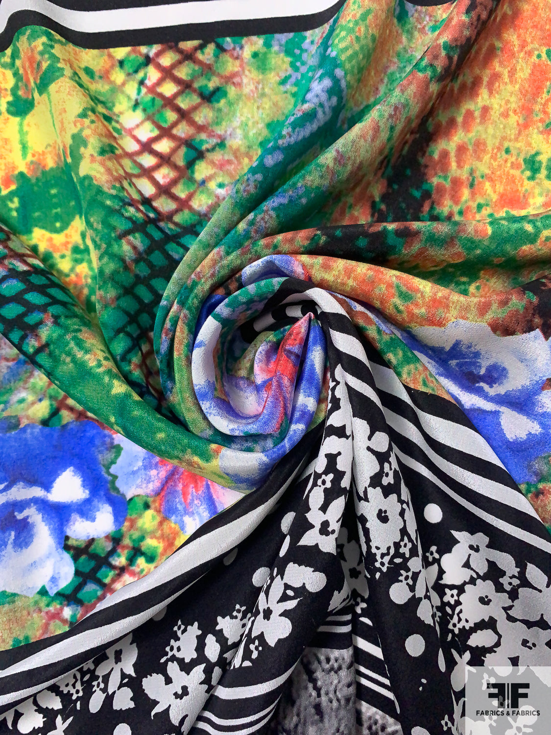 Animal Pattern and Floral Printed Silk Crepe de Chine - Multicolor