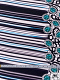 Bejeweled Topaz Double-Border Pattern Printed Silk Crepe de Chine - Aquamarine / Black / Off-White