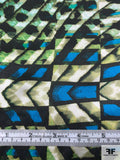 Hypnotic Checkerboard and Animal Pattern Printed Silk Charmeuse - Ocean Green / Turquoise / Black / Off-White