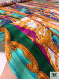 Versace-Inspired Printed Silk Charmeuse - Orange / Aquamarine / Boysenberry / Evergreen