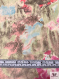 Painterly Floral Printed Silk Chiffon - Red / Sky Blue / Magenta / Brown