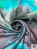 Abstract Printed Satin Silk Chiffon - Greens / Grey / Smokey Rose