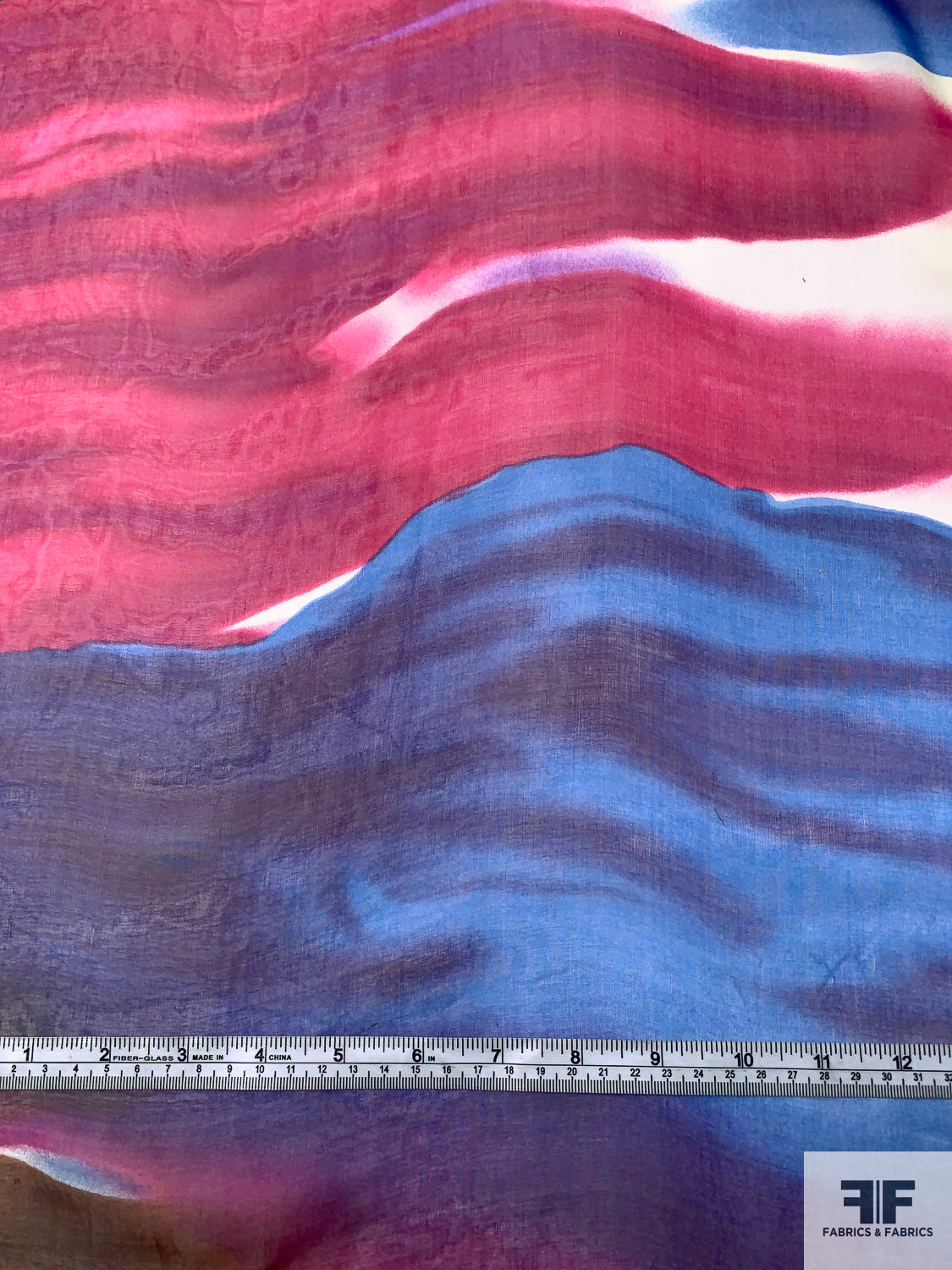 Large-Scale Painterly Brushstroke Printed Silk Chiffon - Magenta / Indigo / Brown / Off-White
