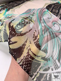 Exotic Double-Border Pattern Printed Silk Chiffon - Seafoam Green / Yellow / Black / Taupe / Nude-Blush