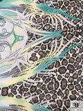 Exotic and Animal Pattern Border Printed Silk Chiffon - Ocean Green / Yellow / Tan / Black / Off-White