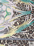 Exotic and Animal Pattern Border Printed Silk Chiffon - Ocean Green / Yellow / Tan / Black / Off-White