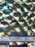 Hypnotic Checkerboard and Animal Pattern Printed Silk Chiffon - Ocean Greens / Turquoise / Black / Off-White