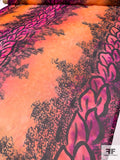 Bold Painterly Trailing Floral Printed Silk Chiffon - Orange / Hot Pink / Magenta / Black